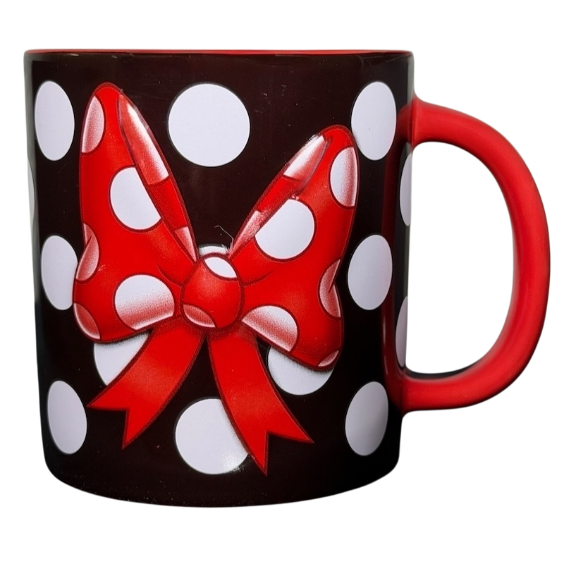 Disney Minnie Mouse polka dot bow collectible mug with red handle and iconic bow design