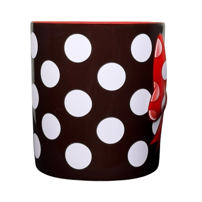 Minnie Mouse polka dot bow collectible mug featuring bold polka dots and a red bow design