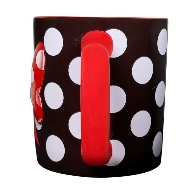 Disney Minnie Mouse polka dot bow collectible mug with red handle and classic polka dot design