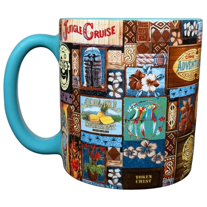 Disney Adventureland Trader Sam's Tiki Mug featuring colorful designs from Jungle Cruise and other Disney Parks attractions