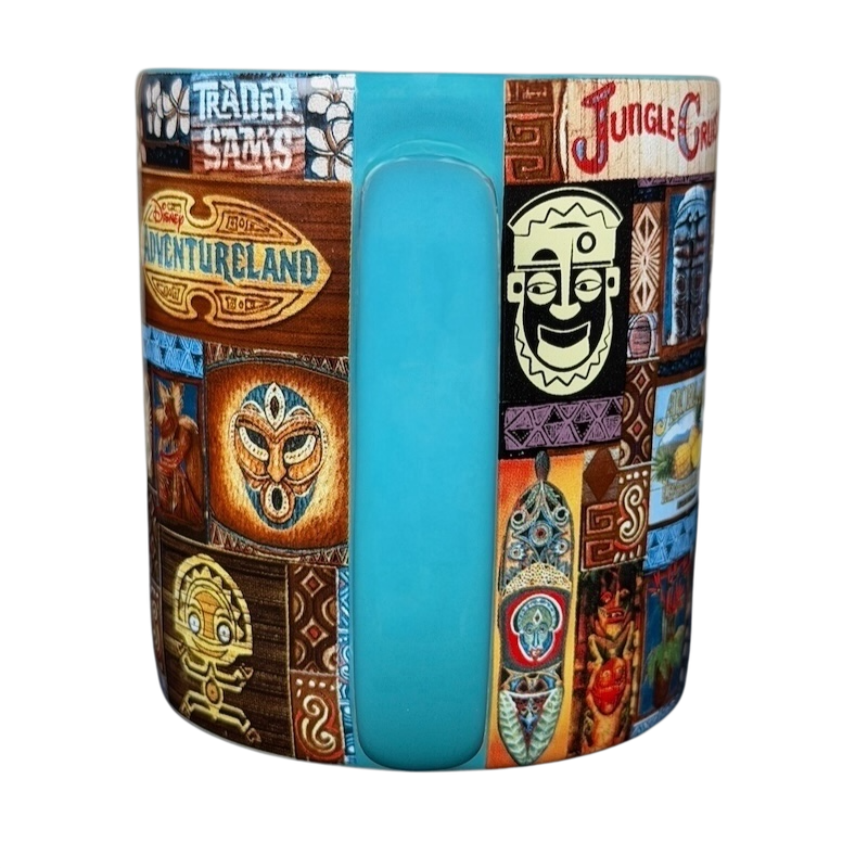 Adventureland Trader Sam's Tiki Mug Disney Parks featuring colorful designs and patterns