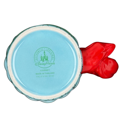 Ariel The Little Mermaid Disney Parks vintage mug showing blue bottom with Disney Parks stamp and red tail handle