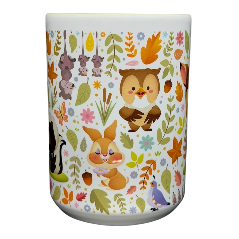 Bambi Woodland Friends Mug Disney Parks featuring colorful forest animals and floral designs