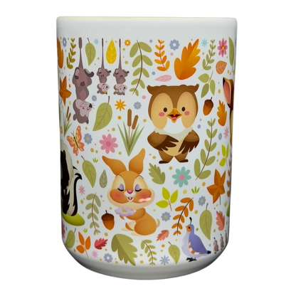 Bambi Woodland Friends Mug Disney Parks featuring colorful forest animals and floral designs