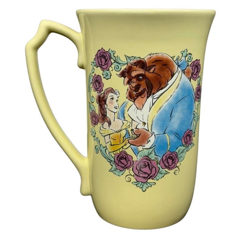 Beauty and the Beast Open Your Heart to New Adventures Mug Disney Parks featuring Belle and the Beast with floral accents