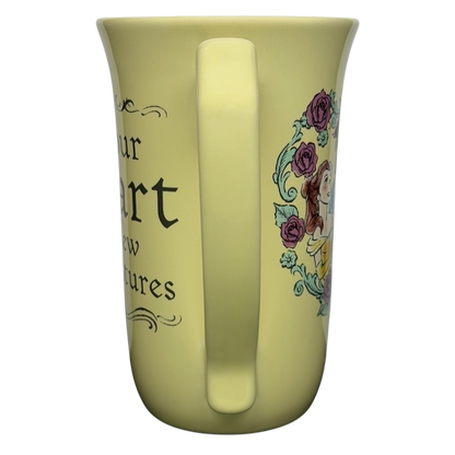 Beauty and the Beast Open Your Heart to New Adventures Mug Disney Parks with Belle design and floral accents