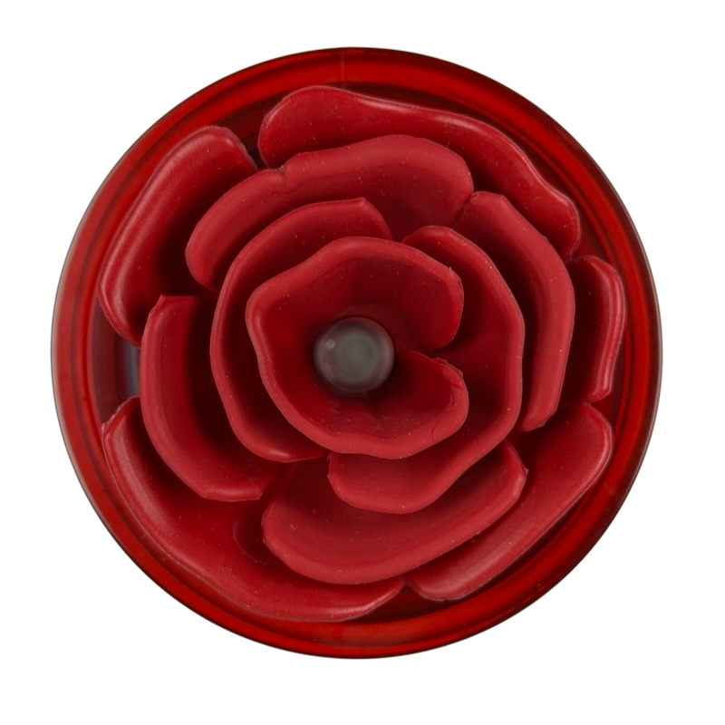 Top view of a red Beauty and the Beast Stained Glass Tumbler Disney Parks featuring a rose design