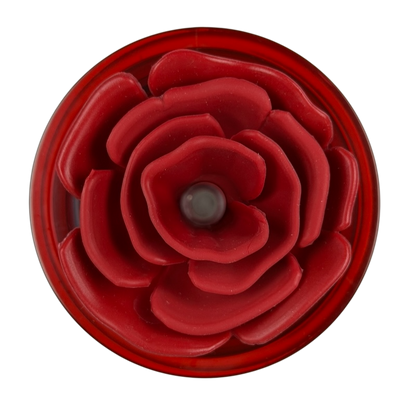 Top view of a red Beauty and the Beast Stained Glass Tumbler Disney Parks featuring a rose design