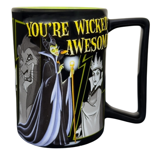 Disney Villains collectible mug black ceramic featuring Maleficent Evil Queen and Scar with YOURE WICKED AWESOME text