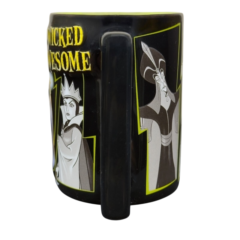 Disney Villains collectible mug black ceramic mug featuring Evil Queen and Jafar portraits and Wicked Awesome text