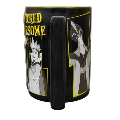 Disney Villains collectible mug black ceramic mug featuring Evil Queen and Jafar portraits and Wicked Awesome text