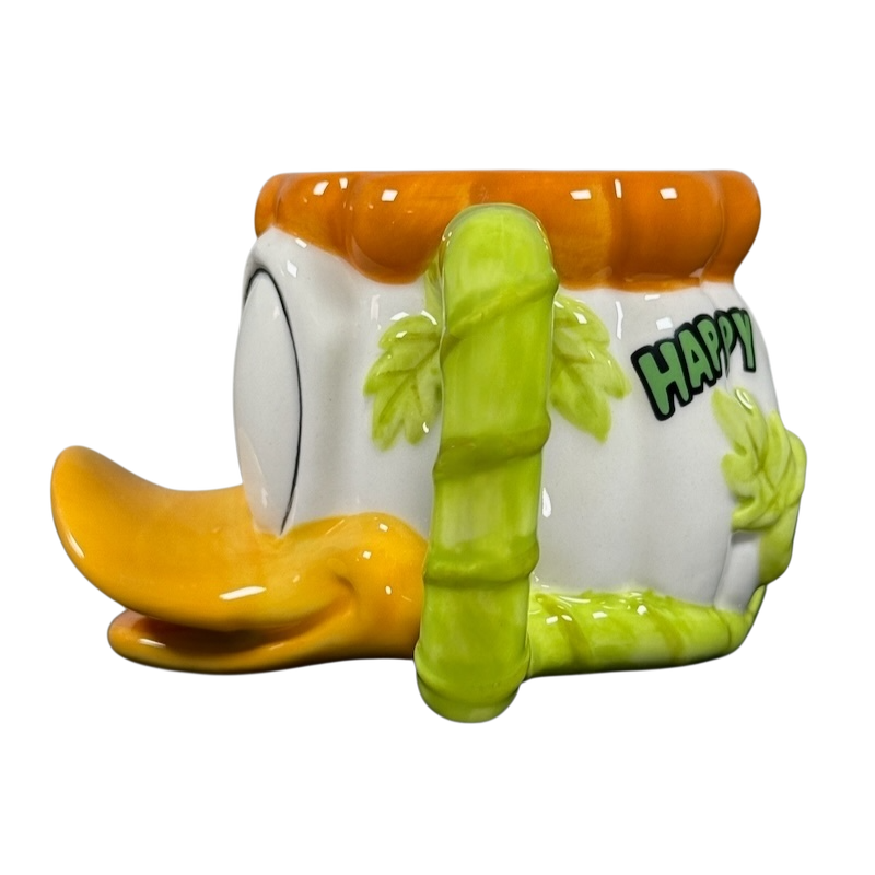 Disney Donald Duck vintage Halloween mug ceramic character cup with orange beak and green bamboo handle