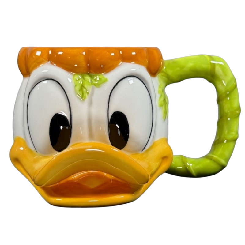 Disney Donald Duck vintage Halloween mug ceramic face shaped like a pumpkin with green vine handle