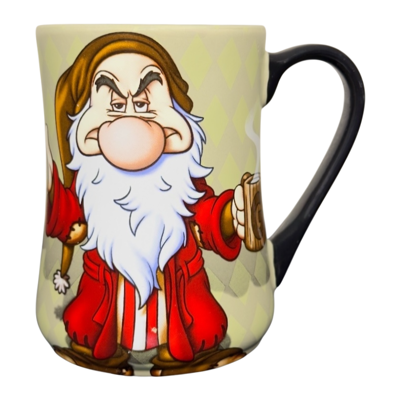 Grumpy Disney vintage collectible mug ceramic coffee cup featuring Grumpy with scowl and red coat