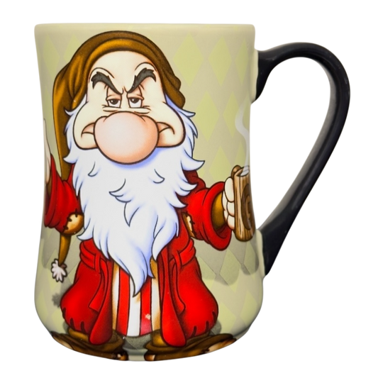 Grumpy Disney vintage collectible mug ceramic coffee cup featuring Grumpy with scowl and red coat