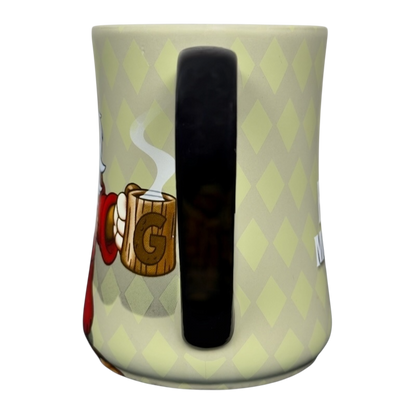 Grumpy Disney vintage collectible mug side view with black handle showing Grumpy holding wooden mug