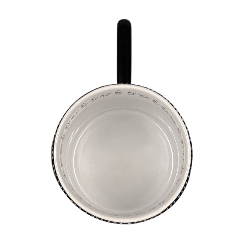 Top view of Jack Skellington embossed Disney collectible mug showing white interior and handle at top