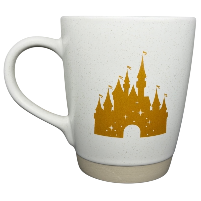 Living In A Fantasyland Gold Castle Mug Disney Parks featuring a gold castle design on a white background