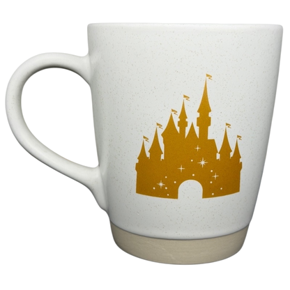 Living In A Fantasyland Gold Castle Mug Disney Parks featuring a gold castle design on a white background