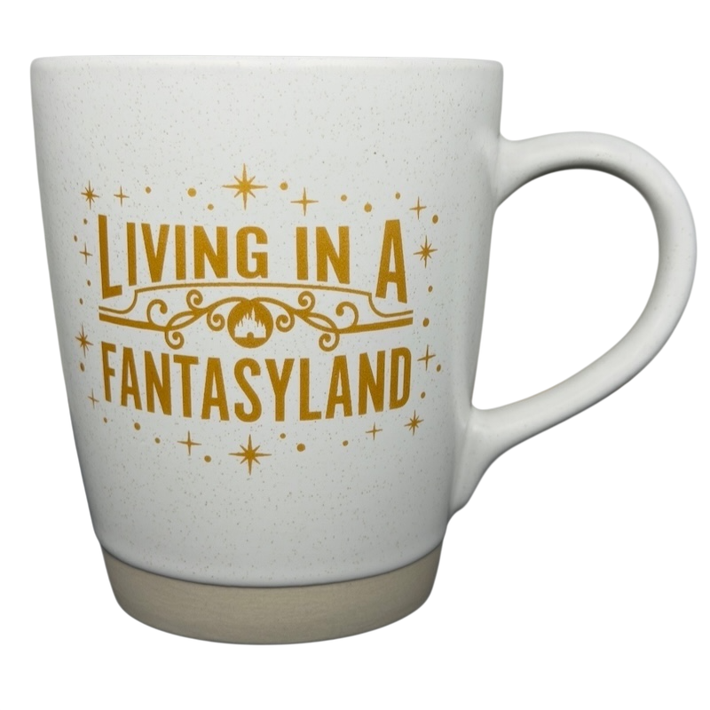 Disney Parks Living In A Fantasyland Gold Castle Mug featuring elegant gold lettering