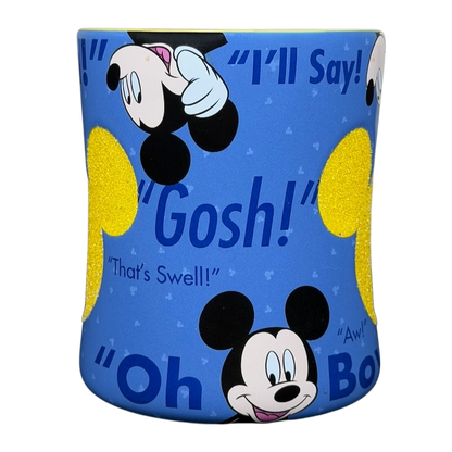 Mickey Mouse collectible Glitter Mug Disney Parks featuring colorful designs and iconic phrases