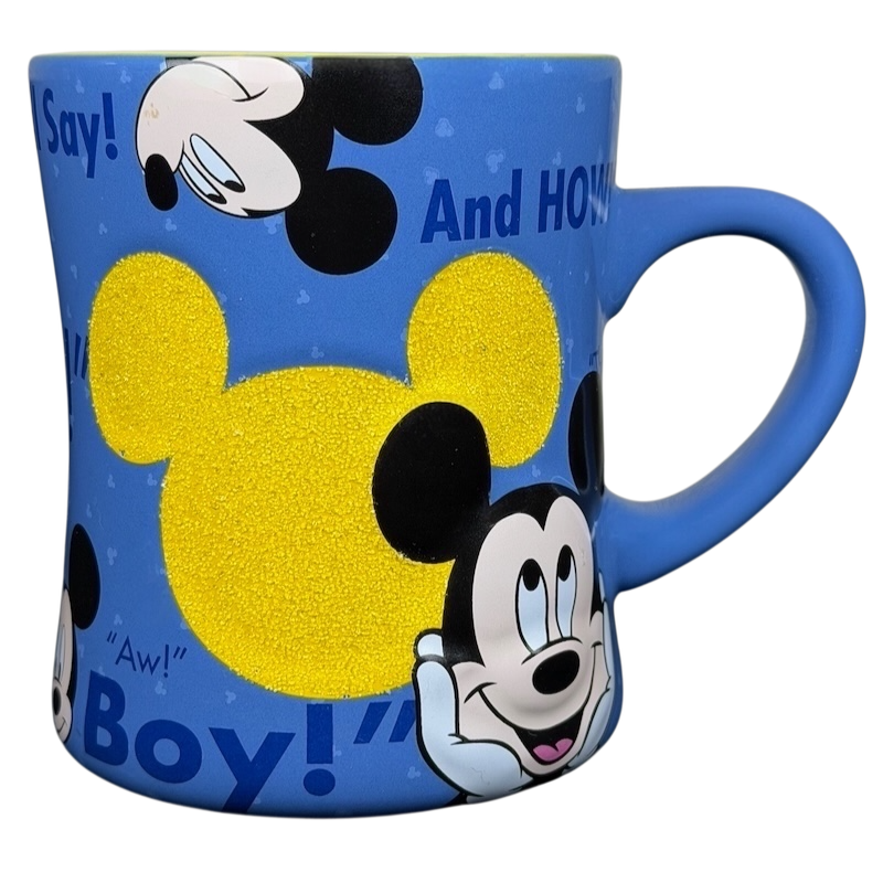 Mickey Mouse collectible Glitter Mug Disney Parks in vibrant blue with fun designs and glitter accents