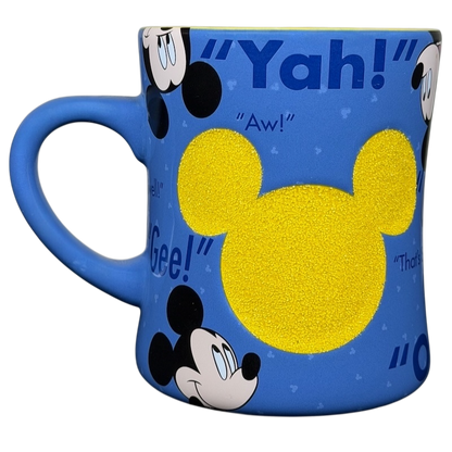 Mickey Mouse collectible Glitter Mug Disney Parks with Mickey's face and colorful designs