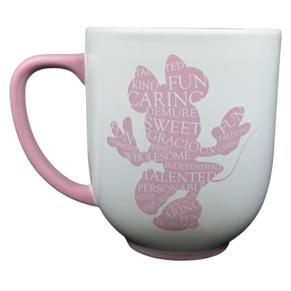 Minnie Mouse Silhouette Mug Disney Parks featuring pink handprint design with positive words