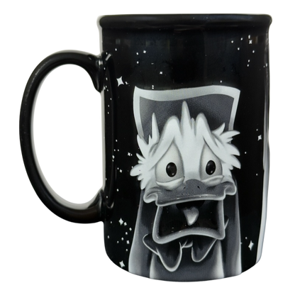 Twilight Zone Tower of Terror Disney collectible mug black ceramic with scared grayscale Donald Duck