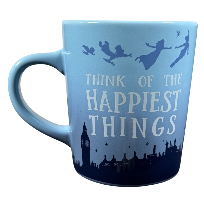 Disney Peter Pan Think of the Happiest Things mug light blue ceramic with flying silhouettes and London skyline