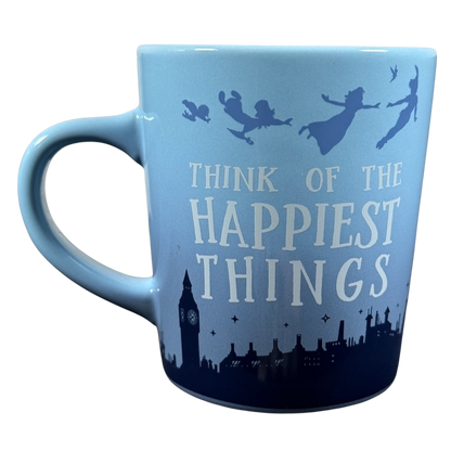 Disney Peter Pan Think of the Happiest Things mug light blue ceramic with flying silhouettes and London skyline