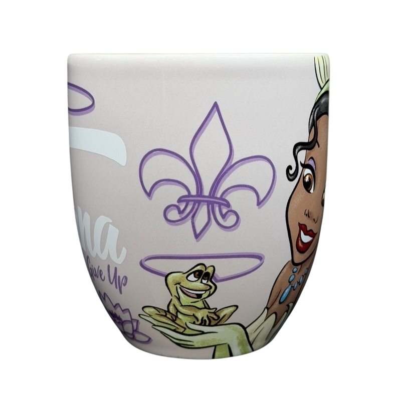 Princess Tiana Never Give Up Mug Disney Parks featuring Tiana and a frog design