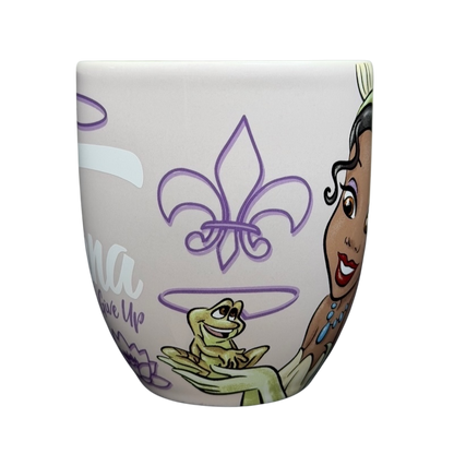 Princess Tiana Never Give Up Mug Disney Parks featuring Tiana and a frog design