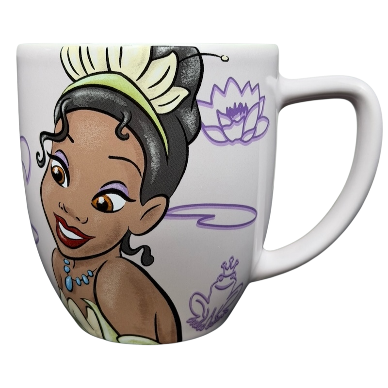 Princess Tiana Never Give Up Mug Disney Parks featuring Tiana and froggy design