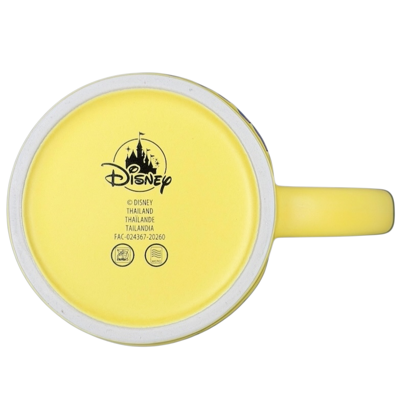 Disney retro collectible rainbow logo mug with a vibrant yellow base and classic design for Disney fans