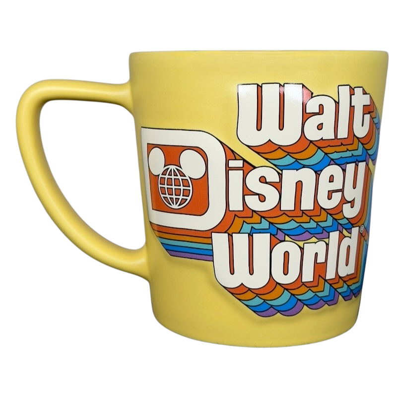 Disney retro collectible rainbow logo mug featuring colorful Walt Disney World design