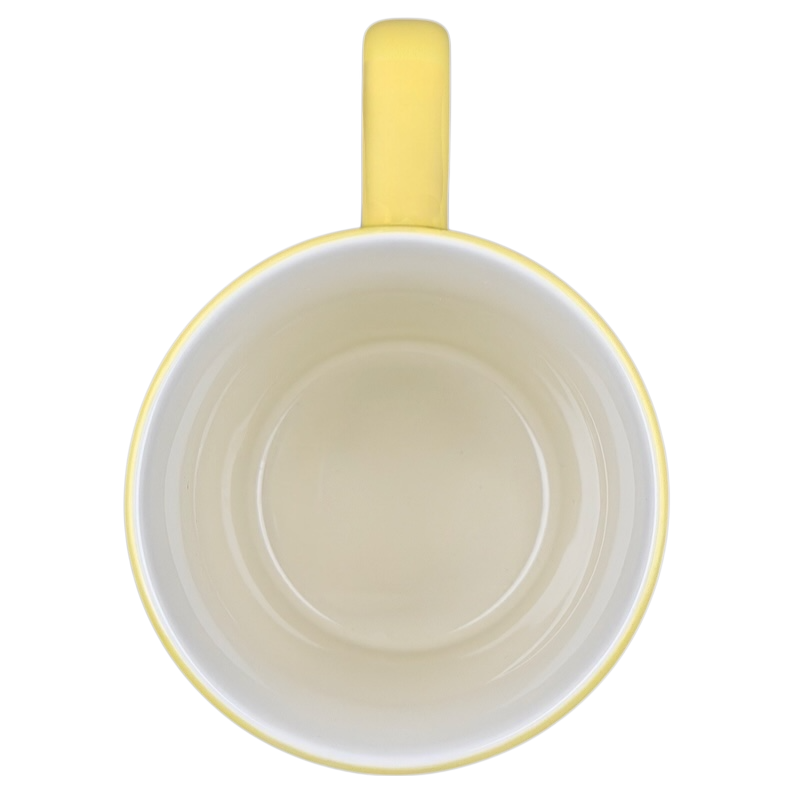 Disney retro collectible rainbow logo mug with a bright yellow handle and classic design