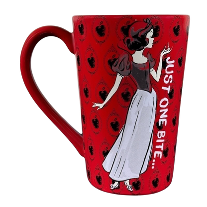 Disney Snow White just one bite vintage mug with red background and classic Snow White illustration