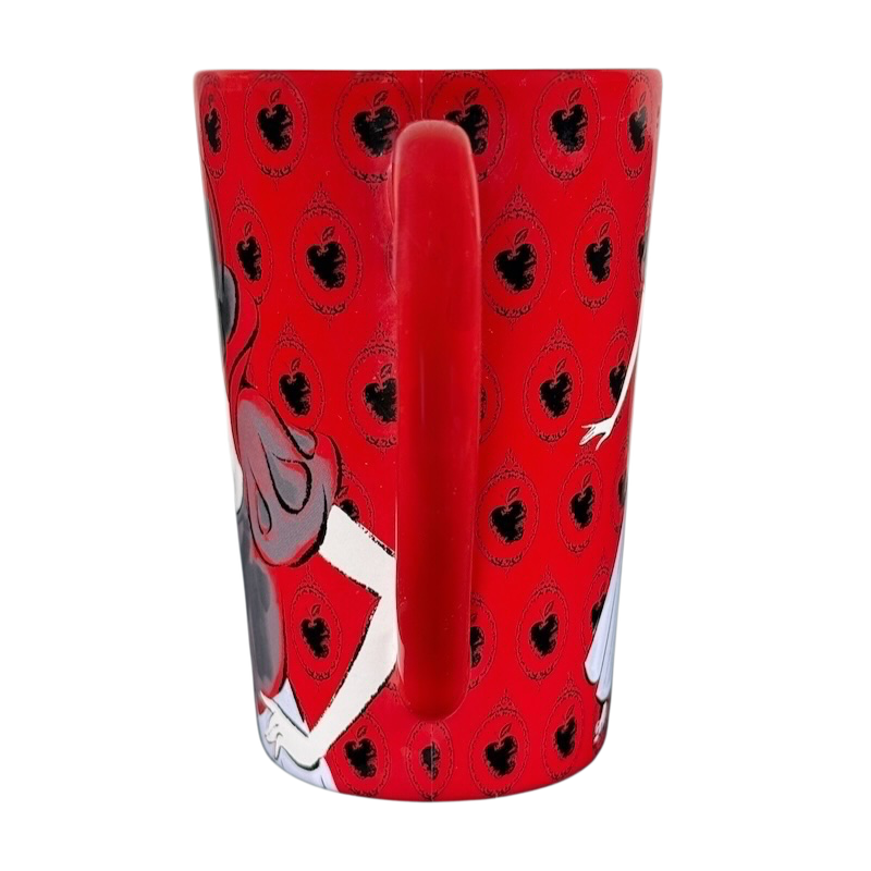 Disney Snow White just one bite vintage mug with red handle and apple silhouette pattern