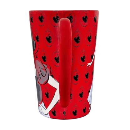 Disney Snow White just one bite vintage mug with red handle and apple silhouette pattern