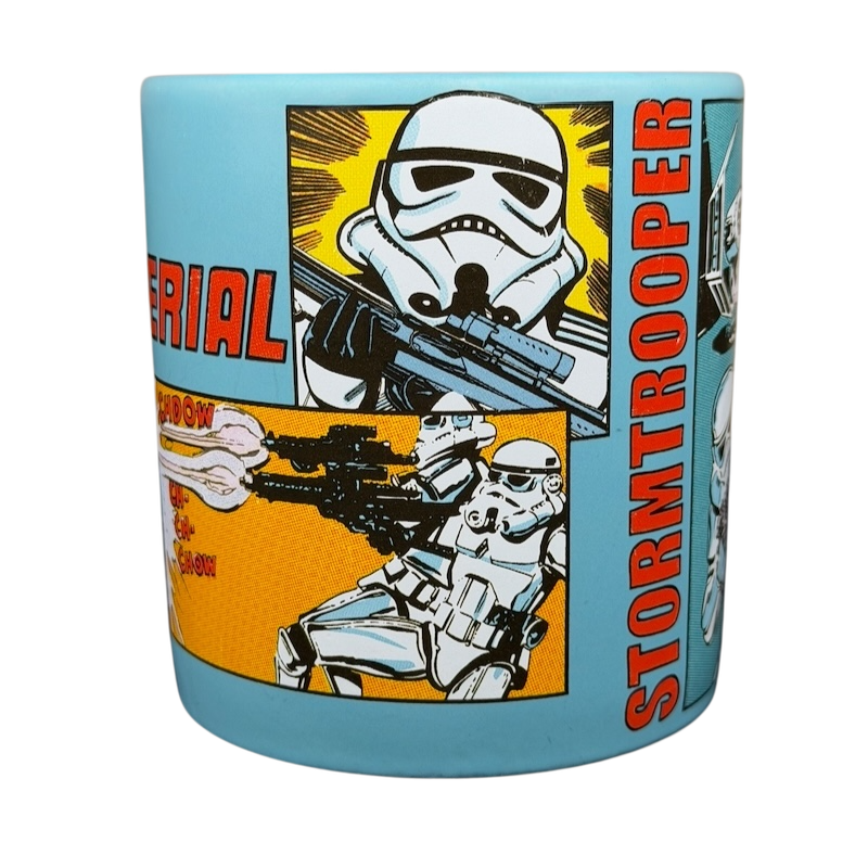 Star Wars Stormtrooper Comic Book Mug Disney featuring colorful comic panels with iconic Stormtrooper designs