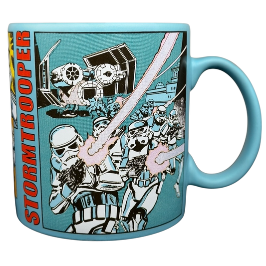 Star Wars Stormtrooper Comic Book Mug Disney featuring colorful comic art of Stormtroopers in action