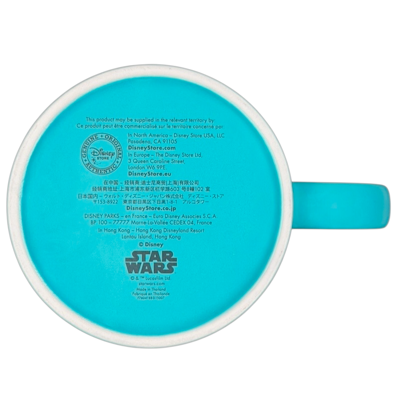 Bottom view of Star Wars Stormtrooper Comic Book Mug Disney with turquoise handle and logo details