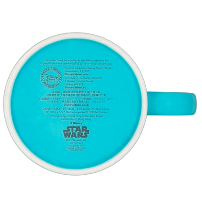 Bottom view of Star Wars Stormtrooper Comic Book Mug Disney with turquoise handle and logo details
