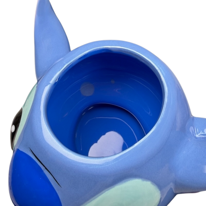 Top view of Stitch 3D Collectible Shaped Mug Disney showcasing blue ceramic design with adorable features