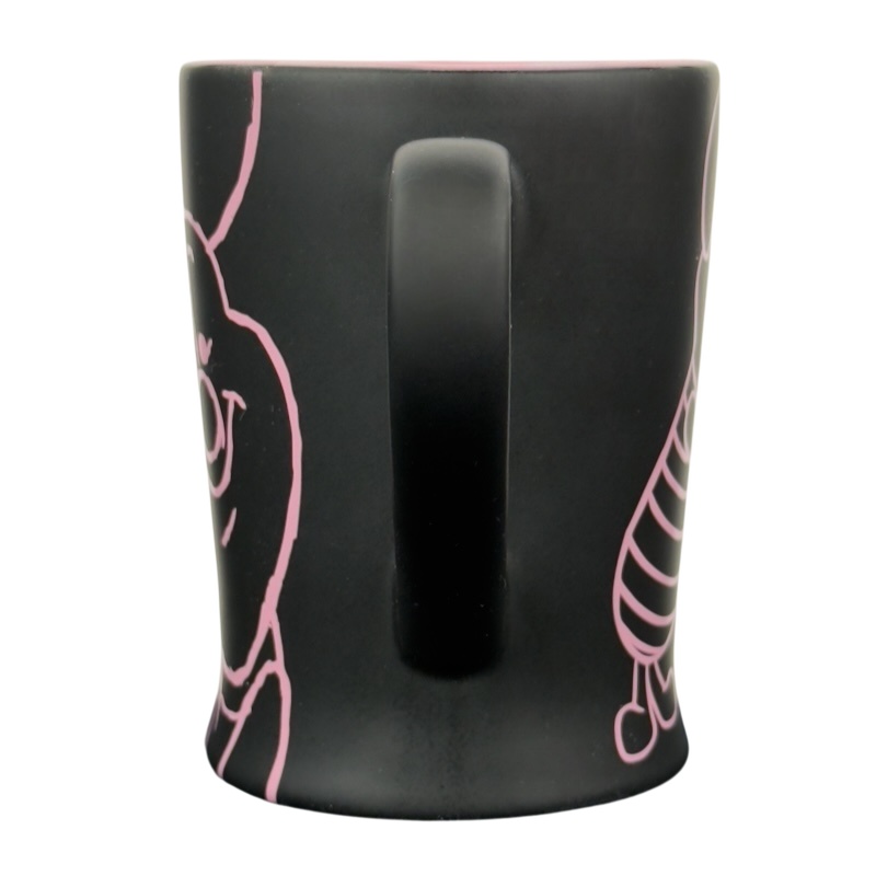 Disney collectible mug pink outline Piglet matte black ceramic mug with pink rim and Piglet outline art