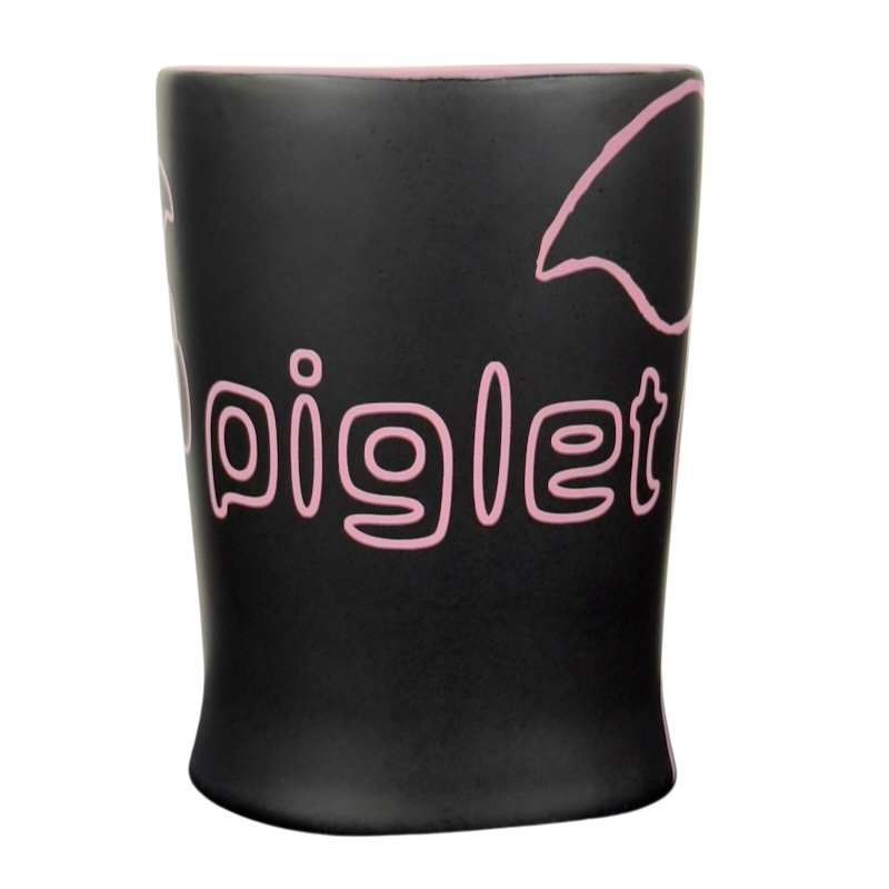 Disney collectible mug pink outline Piglet black matte ceramic mug with pink Piglet text and outline design