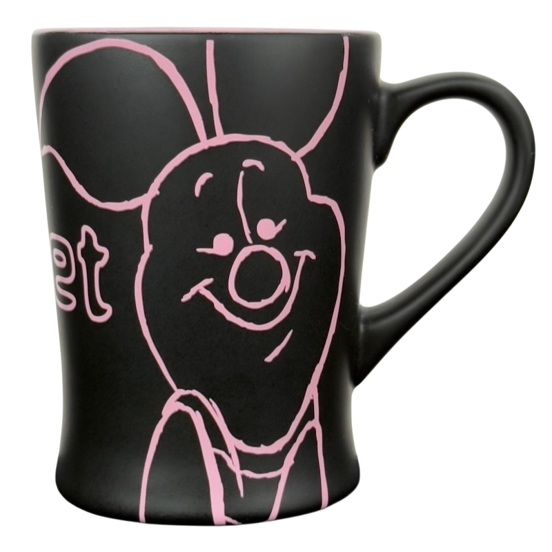 Disney collectible mug pink outline Piglet black ceramic mug featuring pink Piglet outline sketch and large ergonomic handle