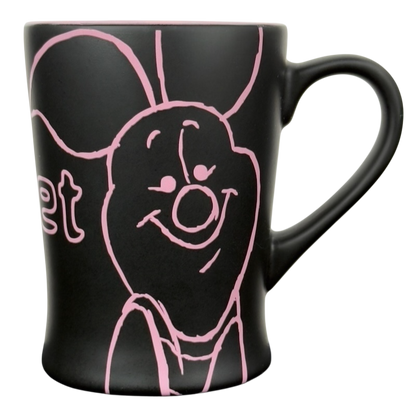 Disney collectible mug pink outline Piglet black ceramic mug featuring pink Piglet outline sketch and large ergonomic handle