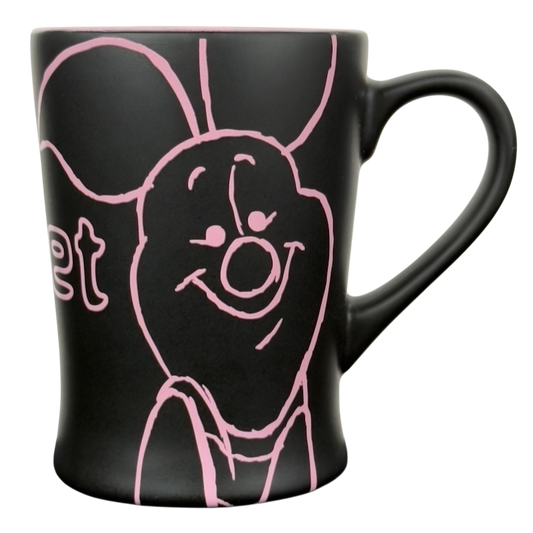 Disney collectible mug pink outline Piglet black ceramic mug featuring pink Piglet outline sketch and large ergonomic handle
